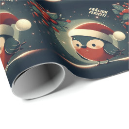 Niedliche Santa Robins rumänische Flagge Geschenkpapier