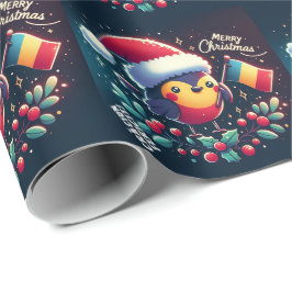 Niedliche Santa Robins rumänische Flagge Geschenkpapier