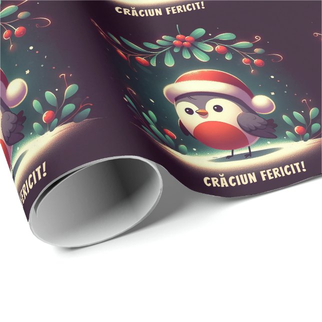 Niedliche Santa Robins rumänische Flagge Geschenkpapier (Rolleneckpunkt)