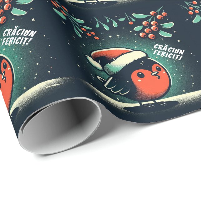 Niedliche Santa Robins rumänische Flagge Geschenkpapier (Rolleneckpunkt)