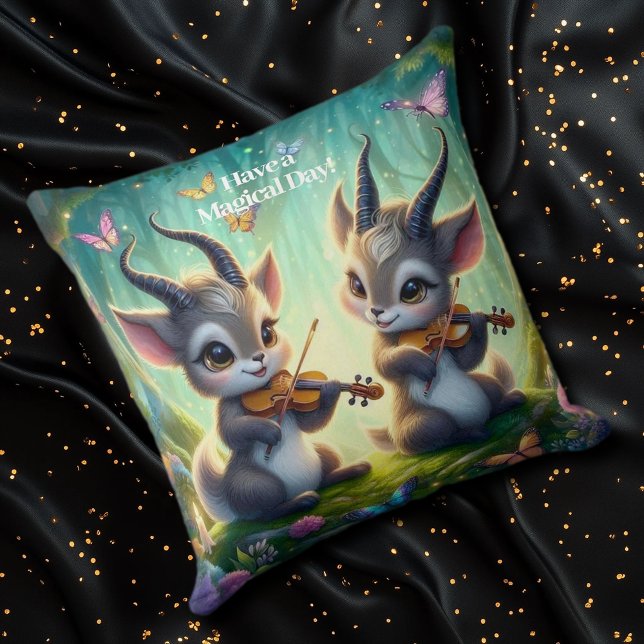 Niedliche Saolas Violas spielen im Zauberwald Kissen (Saolas Playing Violas Throw Pillow Cover Photo Cover)