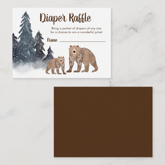 Niedliche Scandi Bears Winter Baby Dusche Windelwa Begleitkarte (Vorne/Hinten)