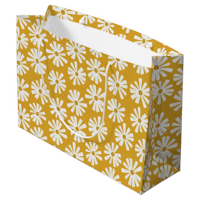 Niedliche Scandi Daisy Wrapping Große Geschenktasc Geschenktüte (Rückseite Schrägansicht)