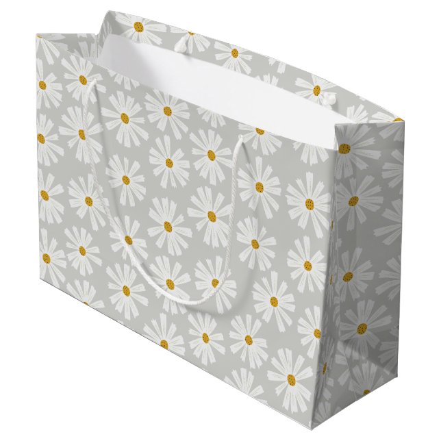 Niedliche Scandi Daisy Wrapping Große Geschenktasc Große Geschenktüte (Rückseite Schrägansicht)