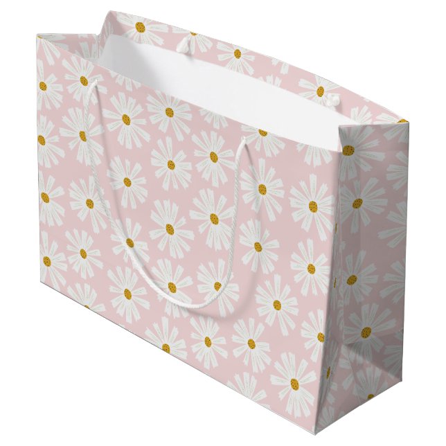 Niedliche Scandi Daisy Wrapping Große Geschenktasc Große Geschenktüte (Rückseite Schrägansicht)