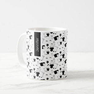 Niedliche Schaf-Illustration Schwarz-Weiß-Monogram Kaffeetasse