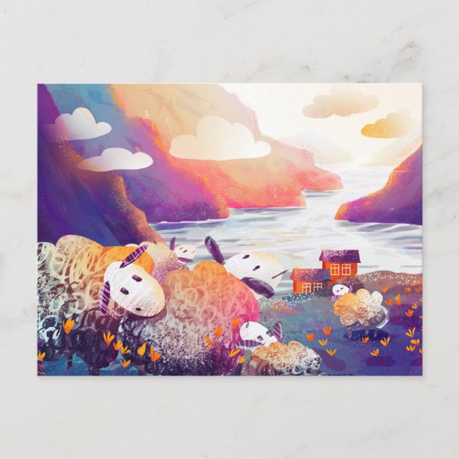 Niedliche Schafe in den Bergen in der Nähe des See Postkarte (Vorderseite)