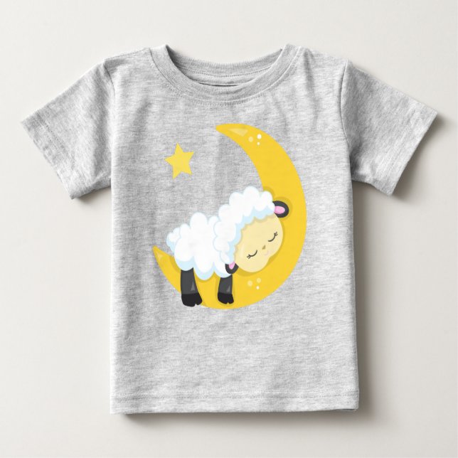 Niedliche Schafe, Schlafschaf, Mond, Sterne, schlä Baby T-shirt (Vorderseite)