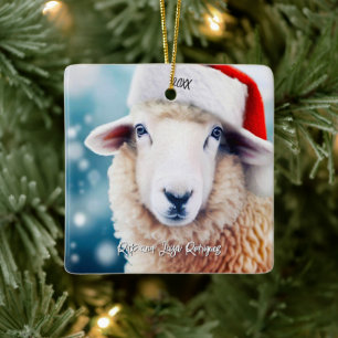 Niedliche Schafe Weihnachtsmannmütze Weihnachten Keramikornament