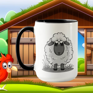 niedliche Schaffrau fügt Text hinzu Tasse