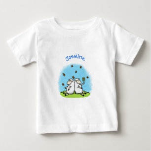 Niedliche Schaffreunde und Schmetterlinge Cartoon Baby T-shirt
