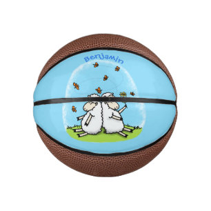 Niedliche Schaffreunde und Schmetterlinge Cartoon Mini Basketball