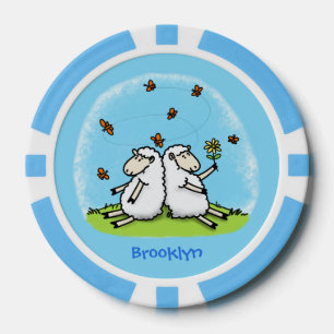 Niedliche Schaffreunde und Schmetterlinge Cartoon Pokerchips