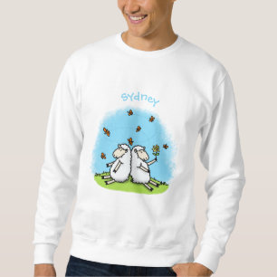Niedliche Schaffreunde und Schmetterlinge Cartoon Sweatshirt