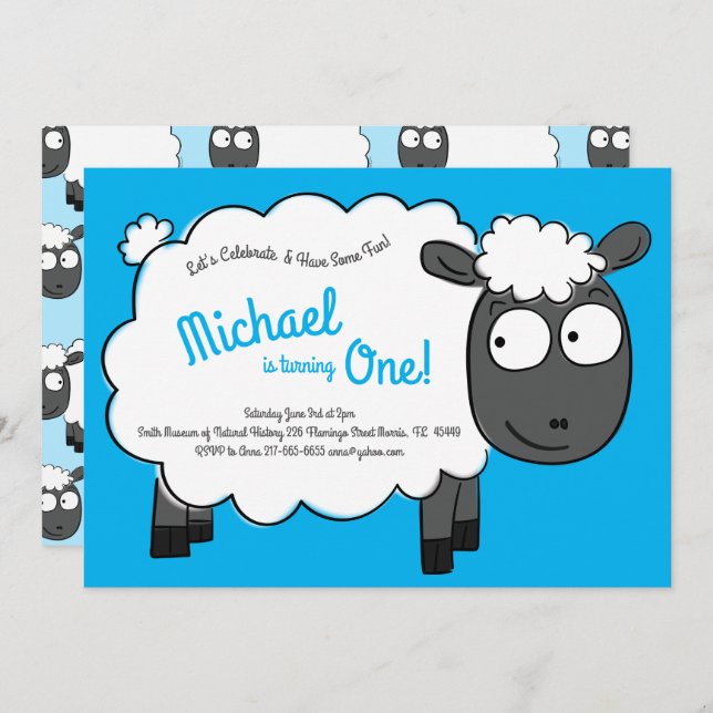 Niedliche Schafskinder 1. Geburtstagsfarm Party Einladung (Vorne/Hinten)