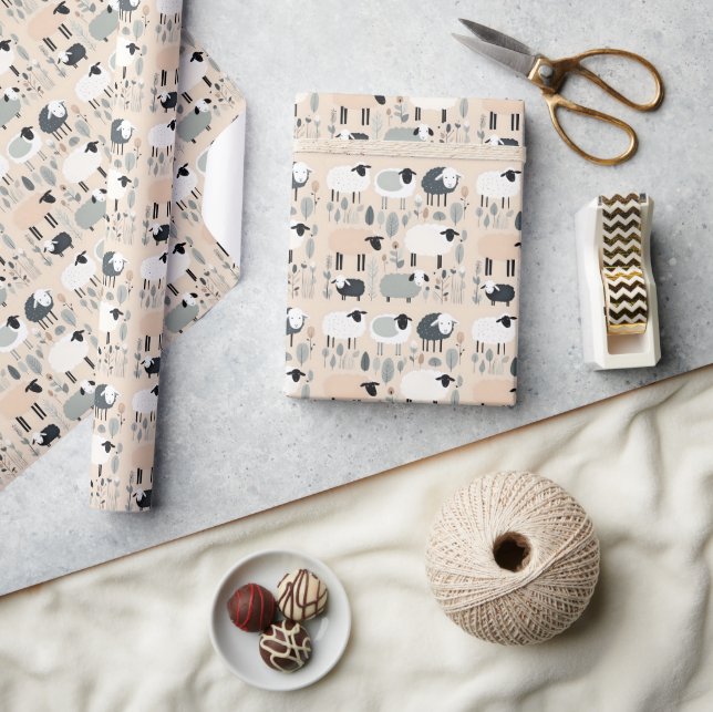 Niedliche Schafspelzen Beige Farben Minimal Geschenkpapier (Kunsthandwerk)