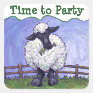Niedliche Schafzeit bis zum Party Quadratischer Aufkleber