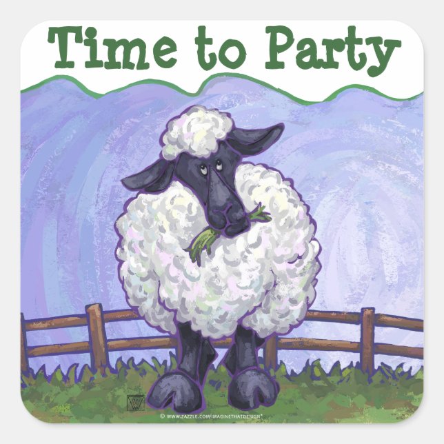 Niedliche Schafzeit bis zum Party Quadratischer Aufkleber (Vorderseite)