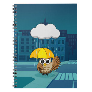 Niedliche Schale mit Regenschirm am Regentag Notizblock