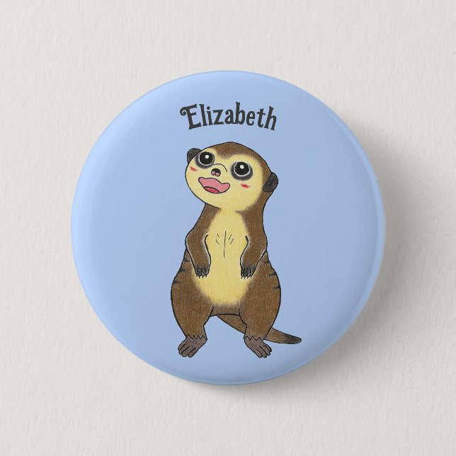 Niedliche Schaltfläche Meerkat Cartoon Blue Button (Vorderseite)