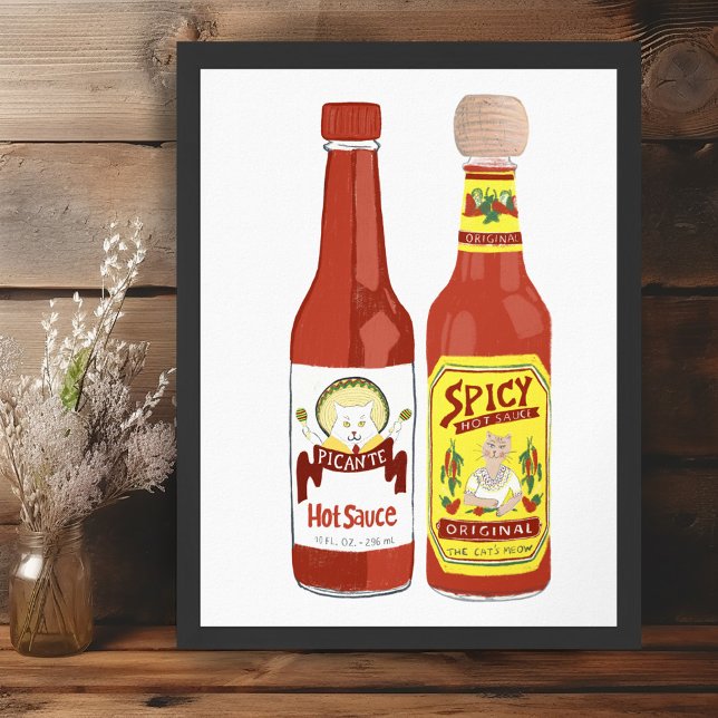 Niedliche scharfe Cats Hot-Soße-Abbildung Poster (Cute Spicy Cats hot sauce illustration Poster
)