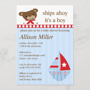 Niedliche Schiffe Ahoy Sailboat Boy Baby Dusche Einladung
