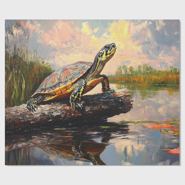 Niedliche Schildkröte auf der Log Everglades Decou Geschenkpapier (Flach)