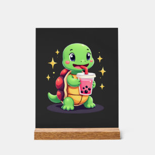 Niedliche Schildkröte, die Boba trinkt. Lustige Bo Acrylschild