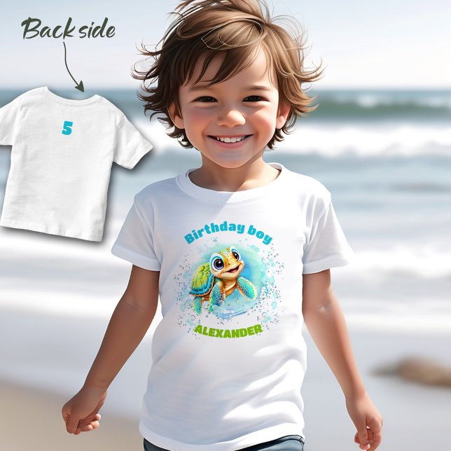 Niedliche Schildkröte Geburtsdatum Name Nummer Kleinkind T-shirt (Cute Sea Turtle Birthday Boy Name Number Toddler T-shirt)