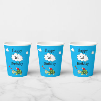 Niedliche Schildkröte Ladybug Blue Happy Birthday Pappbecher
