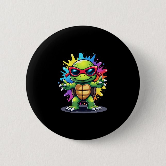 Niedliche Schildkröte mit Sonnenbrille, Farbspritz Button (Vorderseite)