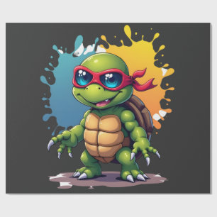 Niedliche Schildkröte mit Sonnenbrille, Farbspritz Geschenkpapier