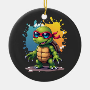 Niedliche Schildkröte mit Sonnenbrille, Farbspritz Keramik Ornament