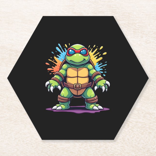 Niedliche Schildkröte mit Sonnenbrille, Farbspritz Untersetzer (Vorderseite)