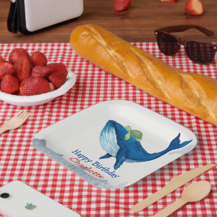 Niedliche Schildkröte Whale Rennsee Geburtstagspar Pappteller
