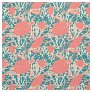 Niedliche Schildkröten Korallenriff und Aquamarine Stoff