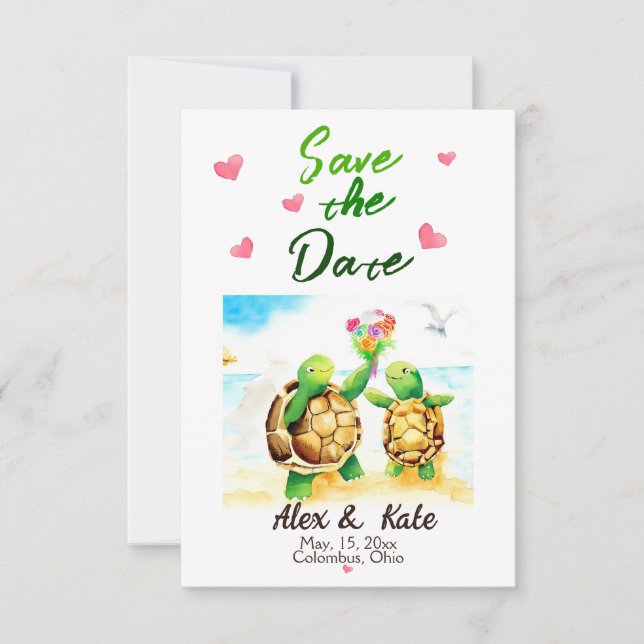 Niedliche Schildkrötenhochzeit Sichern Sie den Ter Save The Date (Vorderseite)