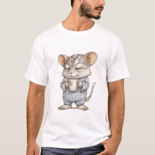 Niedliche Schläfrigmäuse in Pajamas Holding Kaffee T-Shirt