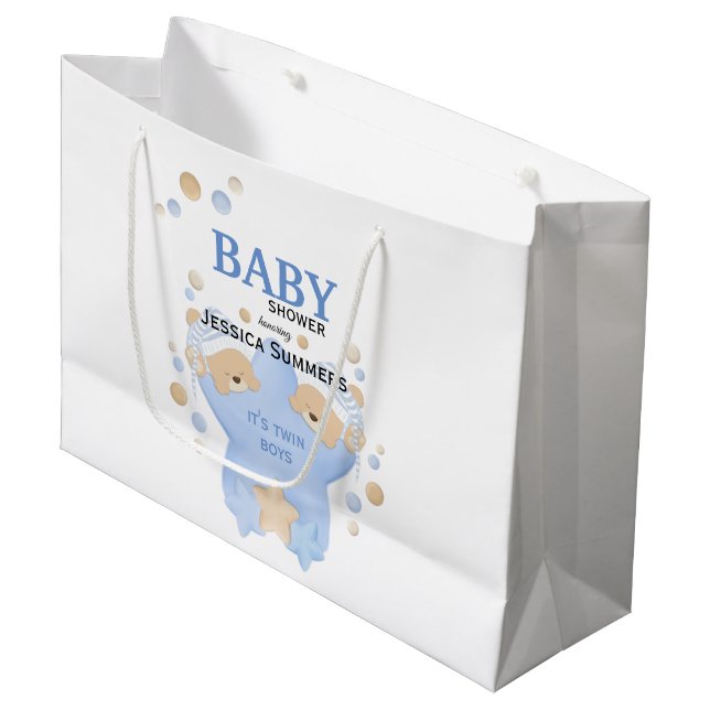 Niedliche Schlafteddy Bears Twin Baby Boys Dusche  Große Geschenktüte (Vorderseite Schrägansicht)