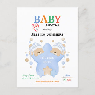 Niedliche Schlafteddybären - Twin Boys Dusche per Einladungspostkarte