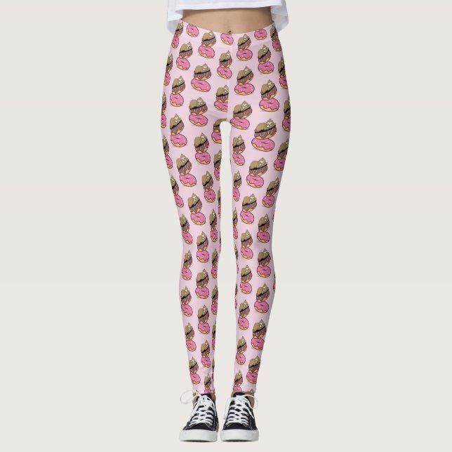 Niedliche Schlampe auf rosafarbenen Donuts Legging Leggings (Vorderseite)