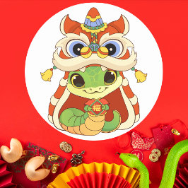 Niedliche Schlange in Lion Dance mit "Fu" Runder Aufkleber