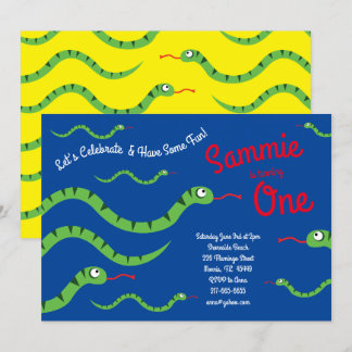 Niedliche Schlange Reptilien Kind 1. Geburtstag Pa Einladung