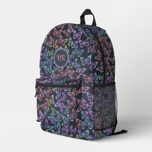 Niedliche Schmetterlinge Elegantes graues Pastel M Bedruckter Rucksack (Rückseitige Ecke Rechts)