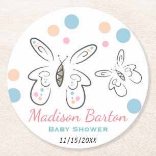 Niedliche Schmetterlinge und Dots Girl Babydusche Runder Pappuntersetzer