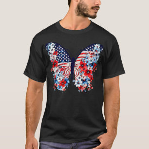 Niedliche Schmetterlingsfliege Blume Red White Blu T-Shirt