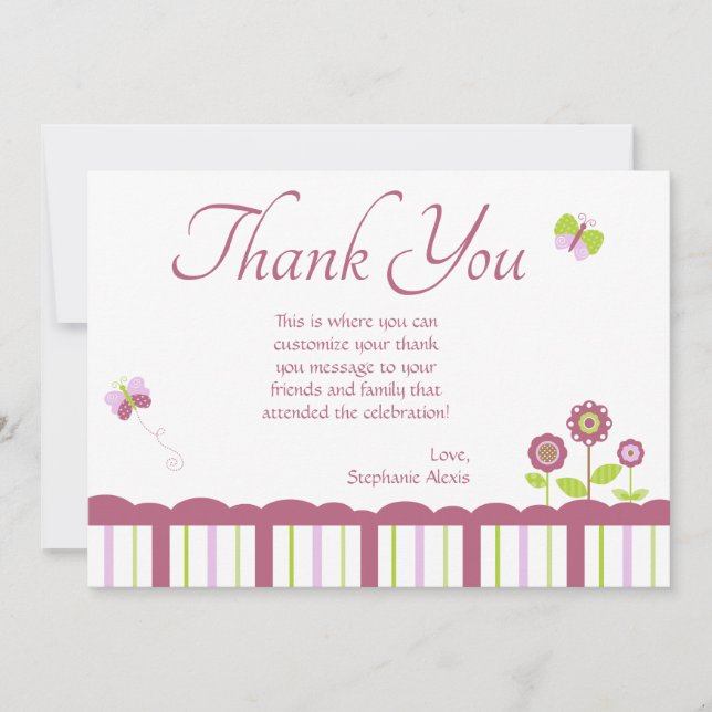 Niedliche Schmetterlingsmädchen danken dir eine Fl Einladung (Vorderseite)