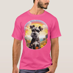 Niedliche Schnauzer-Regenbogenbrücke Welpenhundema T-Shirt