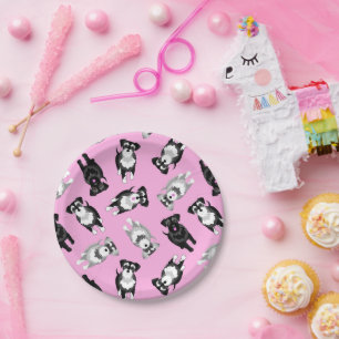 Niedliche Schnauzer Rosa Party Kuchen Pappteller