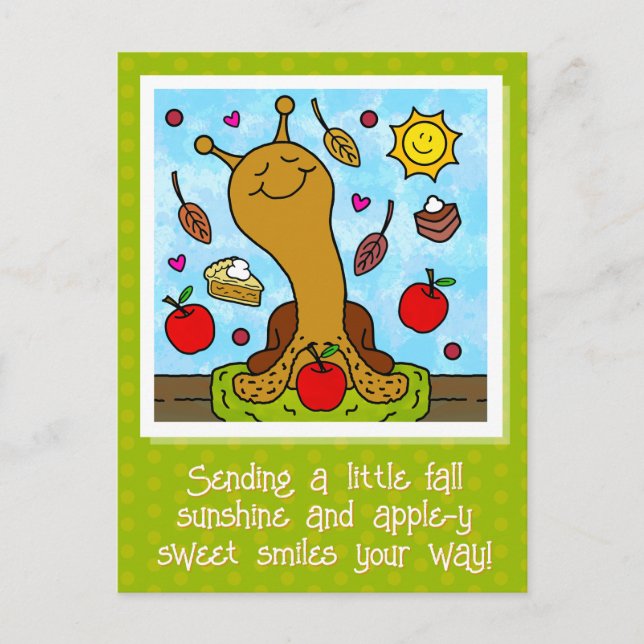 Niedliche Schnecke Apple y Sweet Smile Fall Postkarte (Vorderseite)